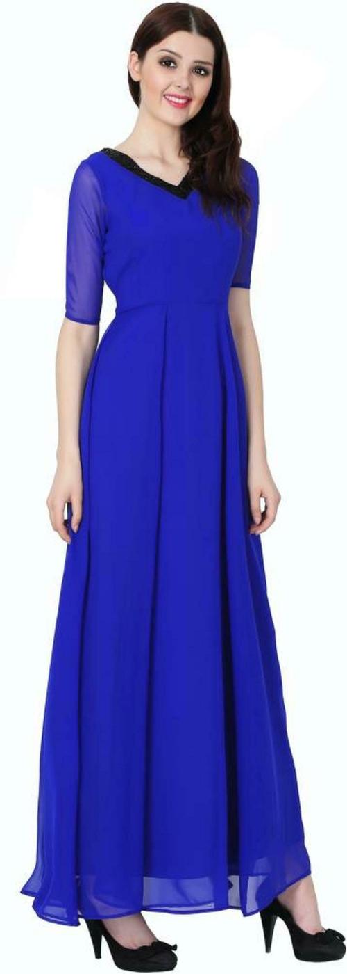 scenestealer Women Blue Solid Poly Georgette Maxi Dress - XXXL - JioMart
