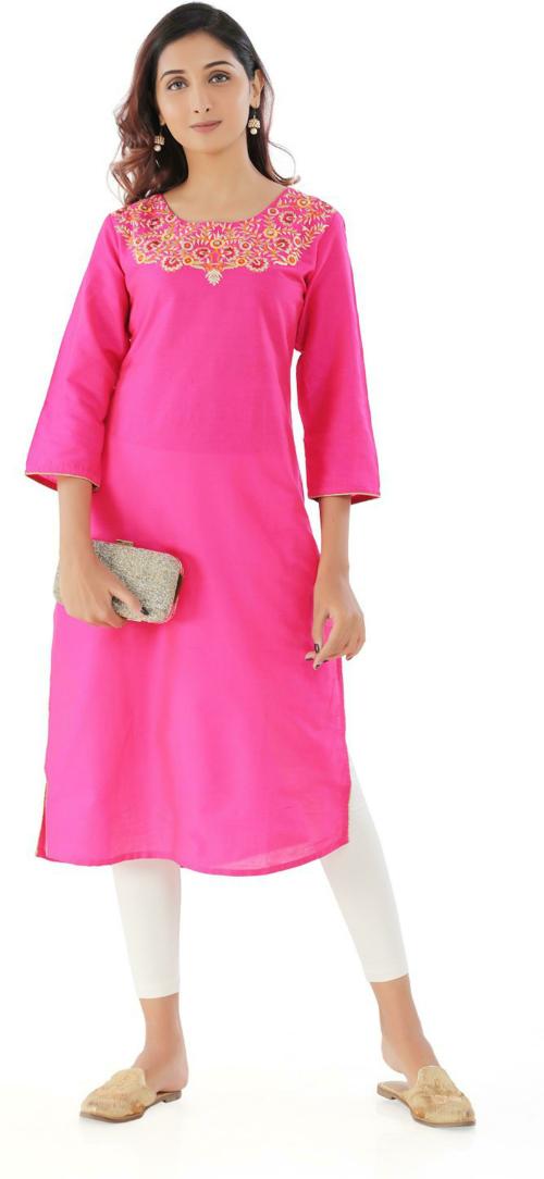 Fashion Tadka MNM Women Pink Solid Polyester Kurta (S)