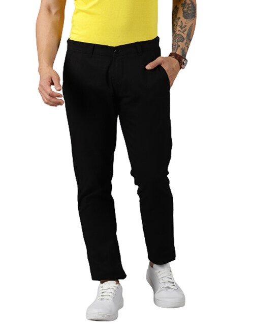 18 Edition Swag Rider Men Regular Fit Solid Cotton Pant Trouser Black 36