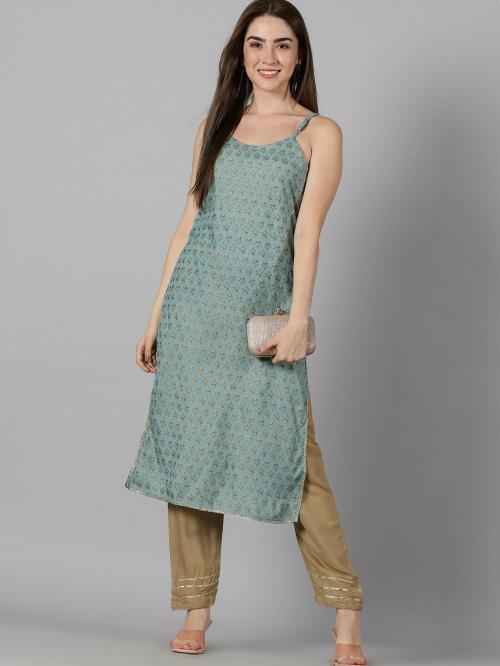 Jistra Kurta pant set | Kurti set for women | Sleeveless Kurti Pant Set ( Blue)