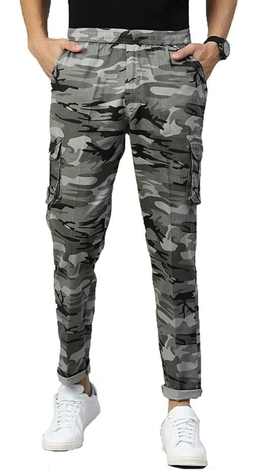 ADBUCKS Men White Army Print Cotton Cargo Casual Pant