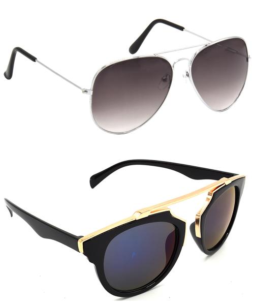 Red Leaf Men Women Boys & Girls Aviator & Wrap-around Sunglasses Brown & Violet Frame, Brown & Grey Lens (Medium) Pack of - 2