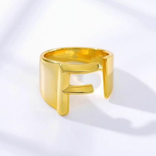 Zivom Copper Initial Letter F Alphabet Name Hollow Chunky 18K Gold Adjustable Free Size Ring For Women