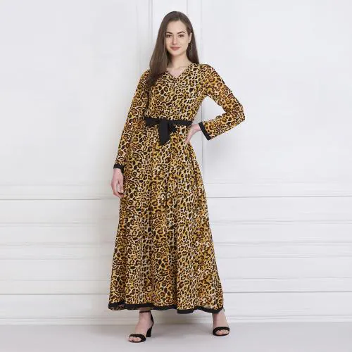 BuyNewTrend Yellow Leopard Print Maxi Women Dress | dress for women | women dress | dress | dresses | dress for women | women dress | dress | dresses