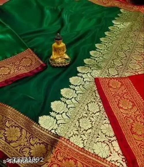 FOOTPAID Banarasi Soft Silk Silver Zari Saree