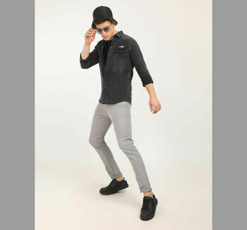 FLY69 Men's Medium Black Denim Shirts. |Slim Fit |Denim Shirt