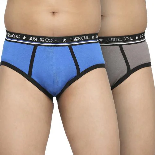 Frenchie U19 Cotton Brief Underwear for Boys | Daily Wear Underwear for Teenage Boys | Cotton Shorts for Teenagers | Boys Trunk | Comfortable Underpants, Hipsters Knickers For Boys Pack of 2 (Grey & Blue)