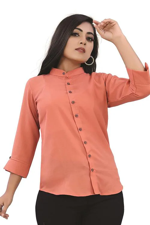 Akash Fashion Women and Girls Orange Summer Cool Shirt