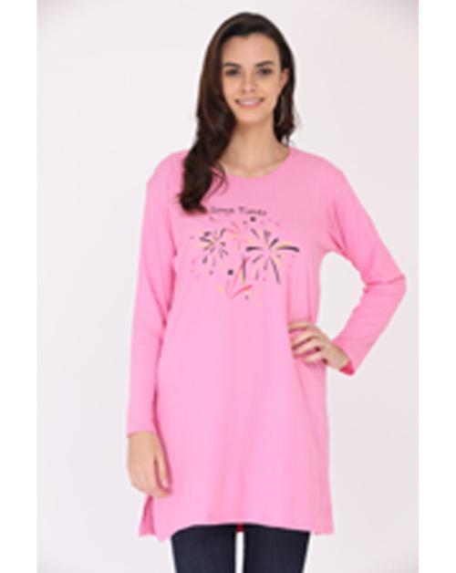 RRAVAYKI Cotton Printed Full Sleeves Round Neck Regular Fit T-Shirts/Top/Long Night Wear T-Shirt for Women's & Girls |Size-XXL |Pack of 1|Baby Pink