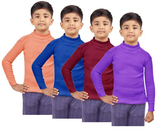 IndiWeaves Boys Wool Warm High Neck Skivvy for Winter (Pack of 4)