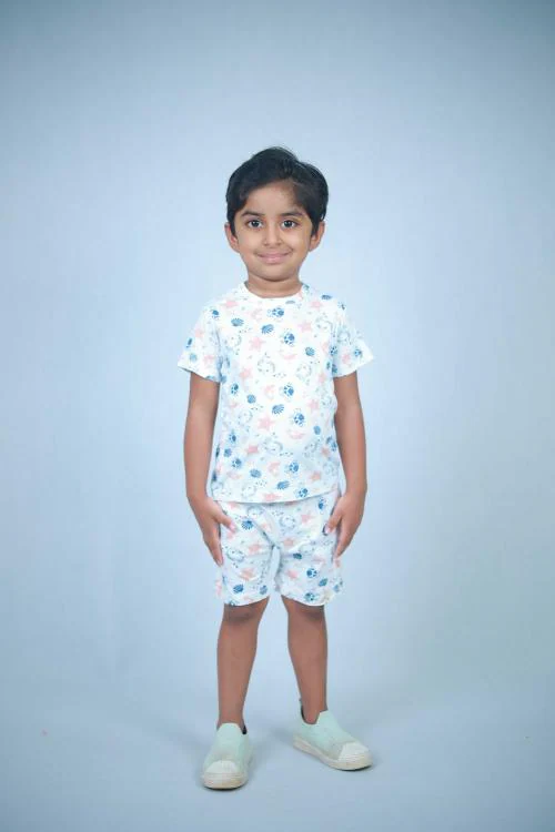 RUSTIC TONES Bamboo Half Hand T-shirt Shorts set -underwater world