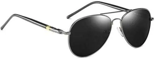 Dervin Polarized Aviator Full Frame Black Sunglass for Men and Women, Medium