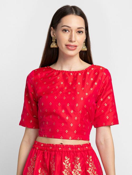 GLOBUS Women Red Printed Polyester Blend Crop Top
