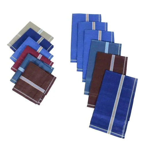 DIKHAWA Pack of 12 Men's 100% Cotton Handkerchiefs/Hankies/Rumal, Dark Colour Mix, Large Size
