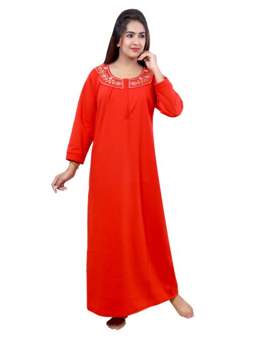 NACNO Women's Woolen/Winter Premium Fleece Nighty/Maxi/Nightgown Red