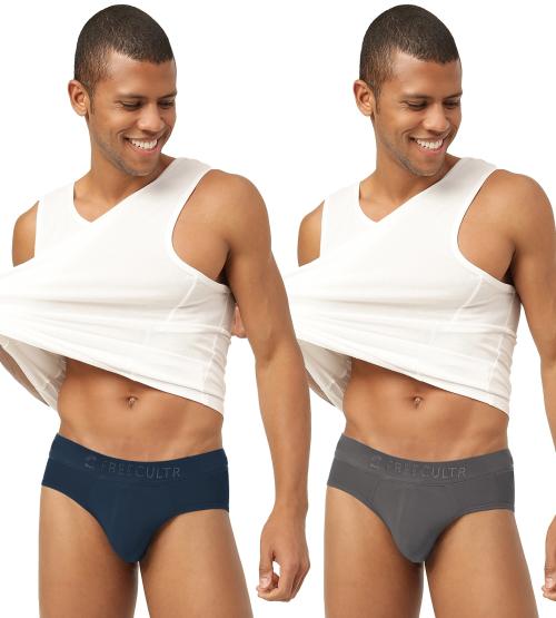 FREECULTR Men's Space Blue, Mist Grey Solid Pure Modal Briefs