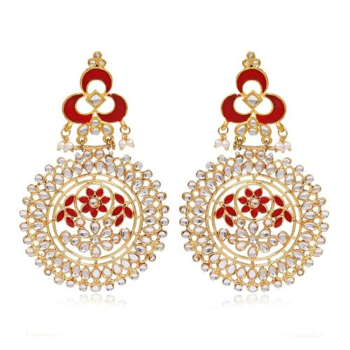 Karatcart Metal Metal Plastic Red Meena Kundan Earrings For Women
