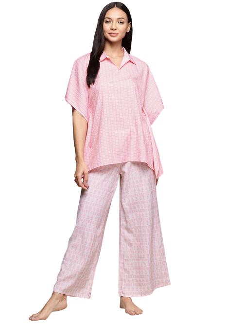 Ziyaa Women's Pink Rayon Night Suit