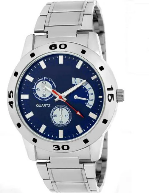 Bolun Analog Blue Dial Silver Strap Watch For Men