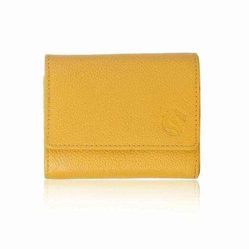 ALPHAARA Plain RFID Blocking Women's Trifold Leather Wallet (Yellow)