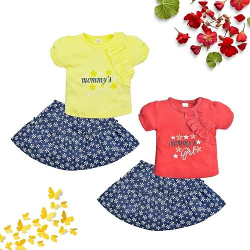 Zeetap Happykid Baby Girl Knee Length Dress Top and Skirt for Baby Girls (Pack of 2)-Multicolor-M_3-6M
