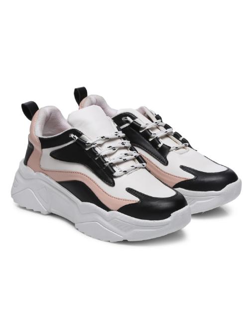 GNIST Black Pink Chuncky Colour Blocked Women's Sneakers