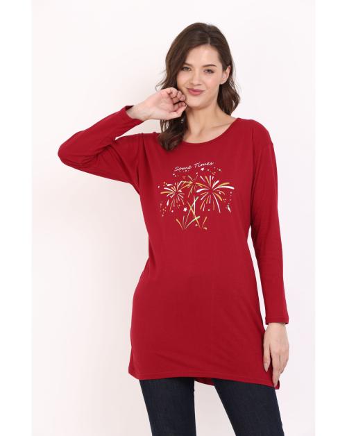 RRAVAYKI Cotton Printed Full Sleeves Round Neck Regular Fit T-Shirts/Top/Long Night Wear T-Shirt for Women's & Girls |Size-XL |Pack of 1|Maroon