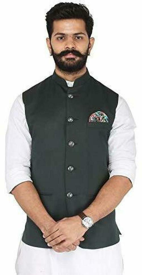 Rajwanshi Sleeveless Black Solid Men Jacket|Mens's Nehru Jacket|Ethnic Jacket For Men|