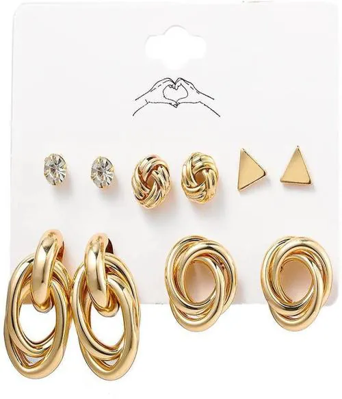 DESTINY JEWEL'S Vintage Geometric Gold Earrings Set For Women Drop Earrings Brass Stud Earring