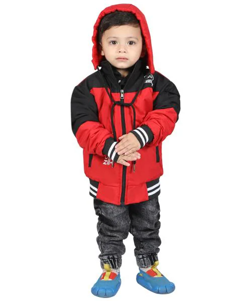 Vestitch Color Block Black & Red Winter jacket with hoddie for boys & Girls(VST-CHILD-CL-BR)
