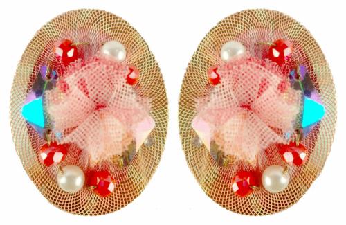 Indian Petals Artificial Rhinestones on Net Stylish Fancy Fashion Dangler Earrings for Girls, Peach