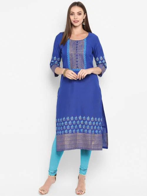CROESUS THE TRADITIONAL LOOK G Kurties Women Blue Printed Pure Cotton Straight Kurta - Gc1330 (Xl) l Women kurti l Woman Kurta l Women Kurta