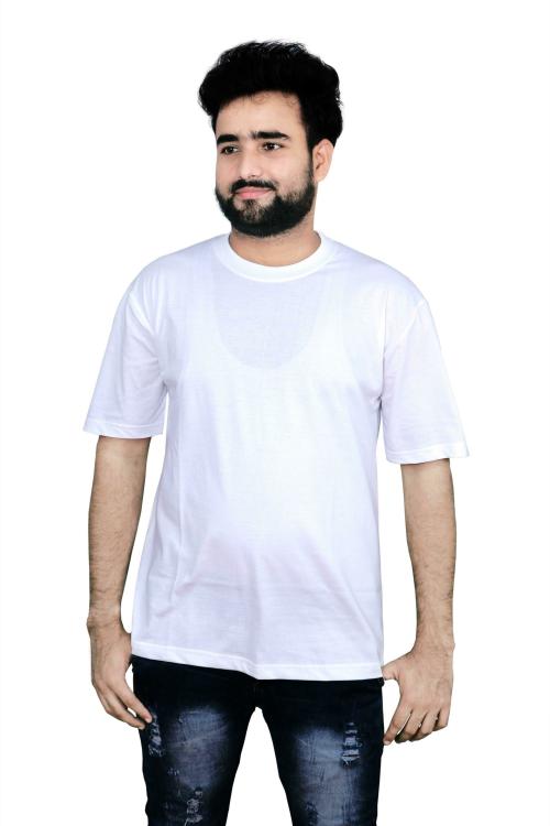 alarm Men White Solid 100% Cotton Round Neck T-shirt (XL)
