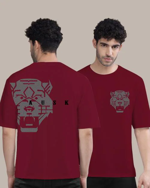 AUSK Men Tshirt || Oversized Tiger Print Men t-shirt (color-Maroon)