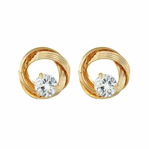 One Stop Fashion Round Stud Earrings Gold for Girls and Women