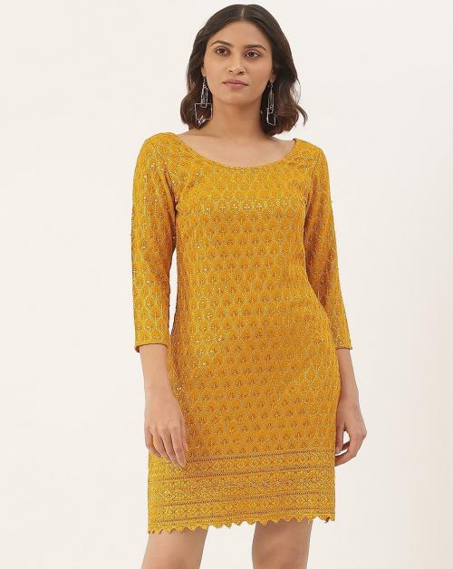Buy BRINNS Mustard Embellished ALine Dress Online at Best Prices in
