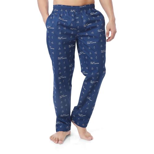 The Cotton Company Men's Navy Coffee Print 100% Cotton Pajama Lounge Pants (XX-Large)