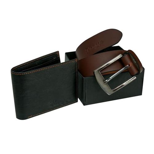 Kargau Men's Genuine Leather Brown Belt & Black Purse for Men Boys Formal Casual Leather Belts & Wallet For Men Plain Brown Color Combo