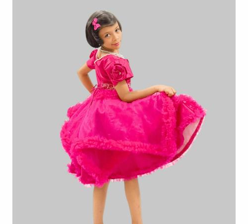 Vastrakriti By Swati Pink Handkerchief Frock With Flower Embellished On Sleeves