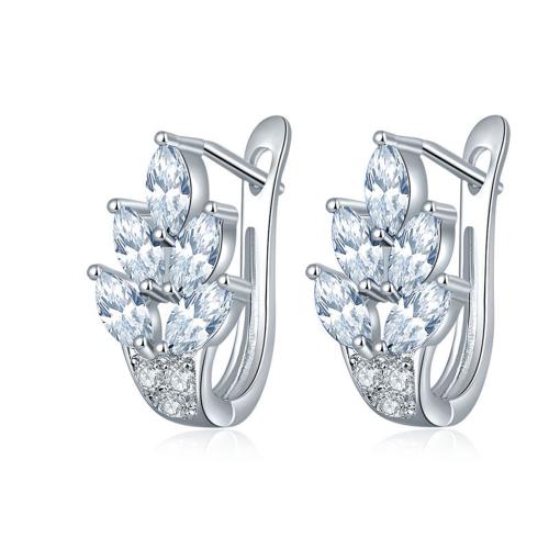 Jewels Galaxy Silver-Plated CZ Stone-Studded Handcrafted Leaf-Shaped Studs