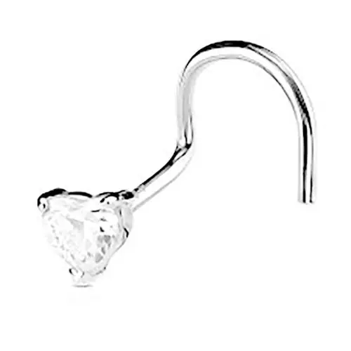 SOMYA BY BM Jewellers ,Pure 925 Sterling Silver 3MM-White-Heart-Shape Cubic-Zirconia Nose Pin Stud for Women Girls With Certificate Of Purity