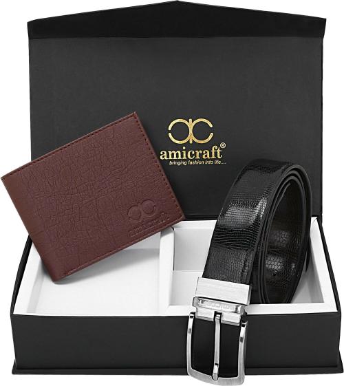 Amicraft Men Brown Wallet And Belt (Combo Of 2)