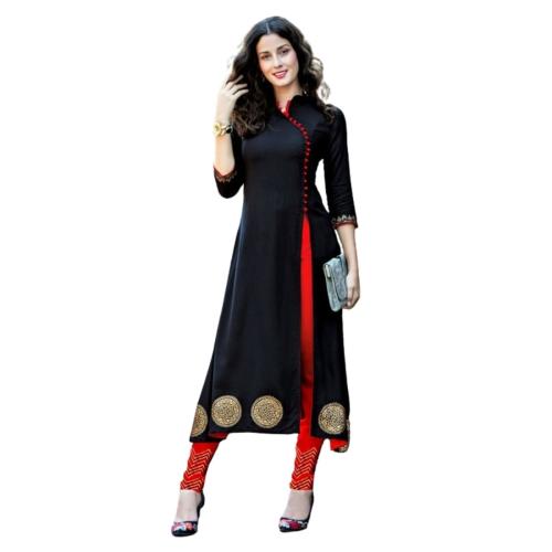 MEEPAL Elegant and Versatile: Black Front Slit Kurti Set for Effortless Style- XXL