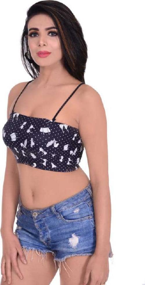 MIXCART Printed Tube Stylish Bra with Removable Pads Comfortable Seamless Ice Silk Regular Full Coverage Printed Bra , Pack Of 2 , Black