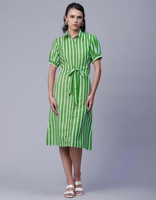 Buy Moomaya Printed Button Down Shirt Dress For Women, Short Sleeve