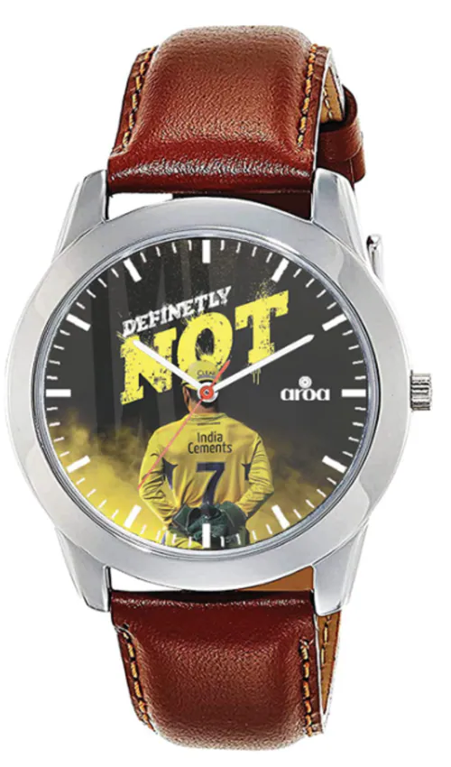 AROA Watch New Watch for Dhoni Definitly NOT Steel Metal Type Analog Brown StrapWatch Black Dial for Men Stylish Watch for Boys