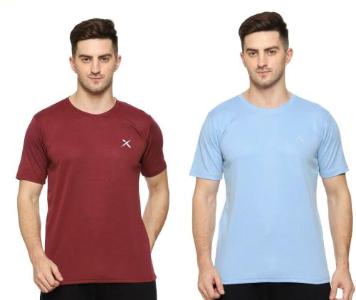 Farrowx Men Multicolor Solid Polyester Round Neck T-shirt (Pack of 2)