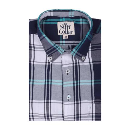 The Stiff Collar Men Navy ,White Checks Cotton Shirts - 39