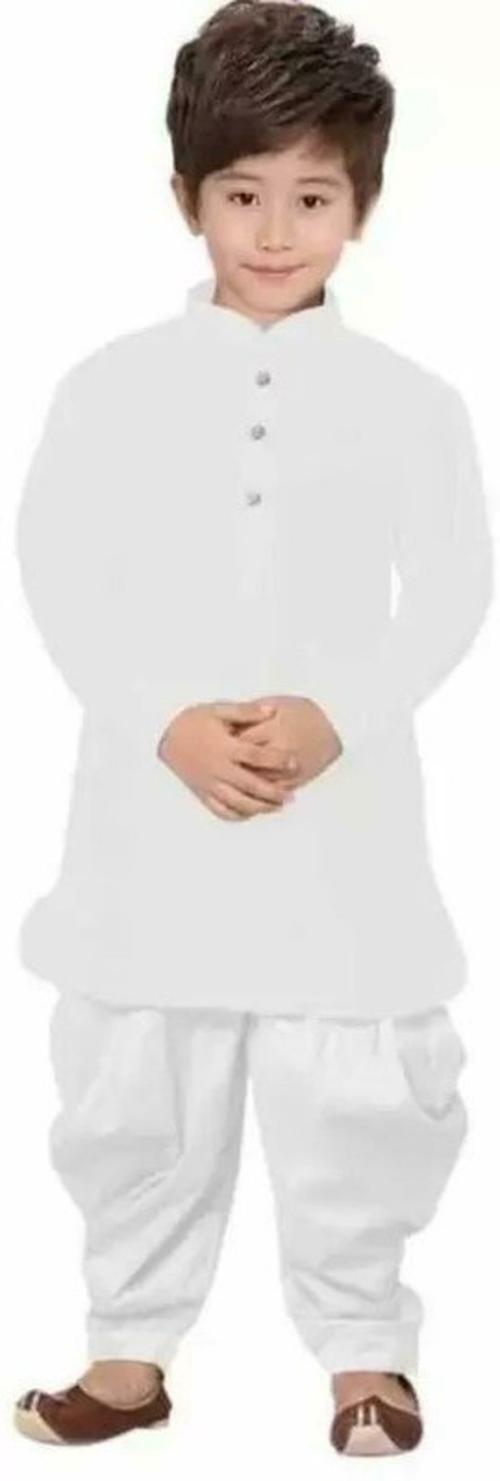 Abuhub Boys White Solid Cotton Blend Dhoti and Kurta Set (10-11 years)