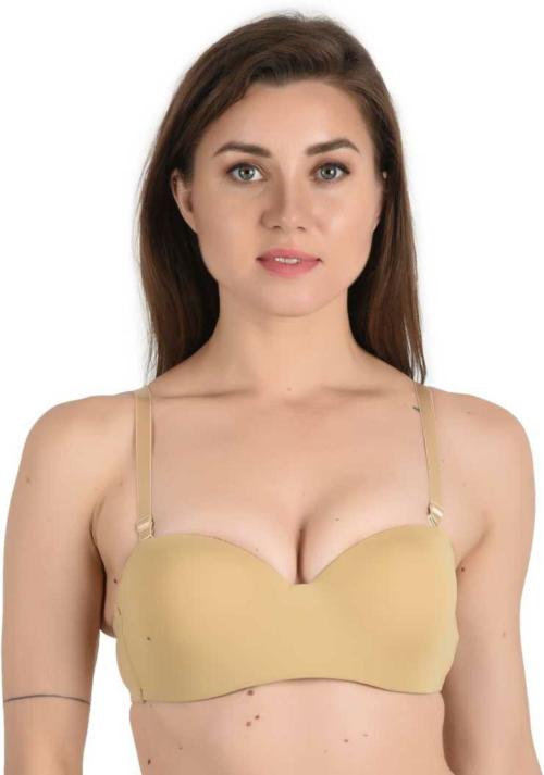 Wave Fashion- Women's Every Day's Padded Underwired Demi Bra T Shirt Padded Underwired Pushup Bra Beige